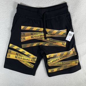 Never Broke Again Fleece Shorts Mens Small Black NBA Youngboy Caution Tape NEW